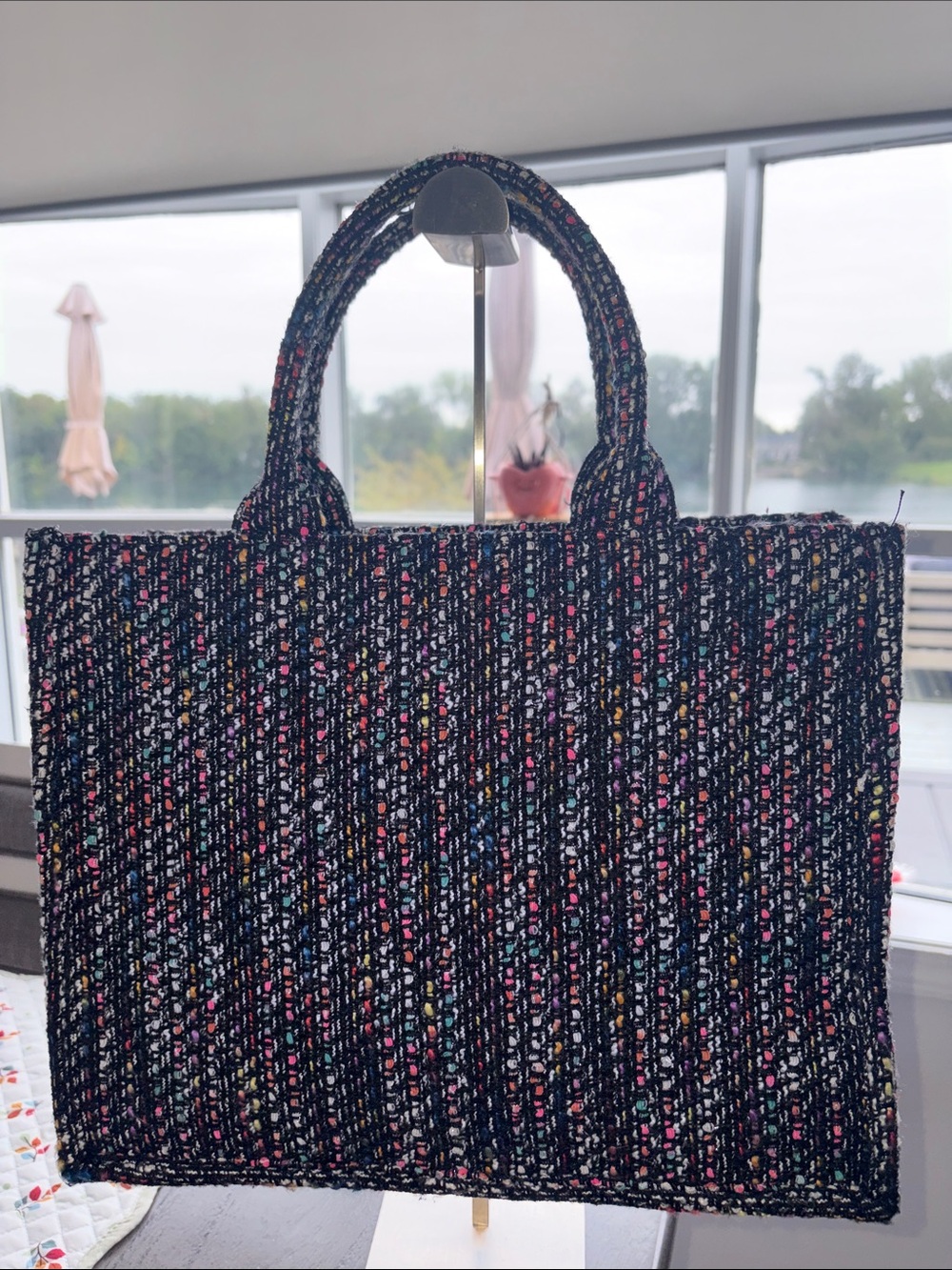 Shiraleah Black Tweed Tote with Multicolor Speckles